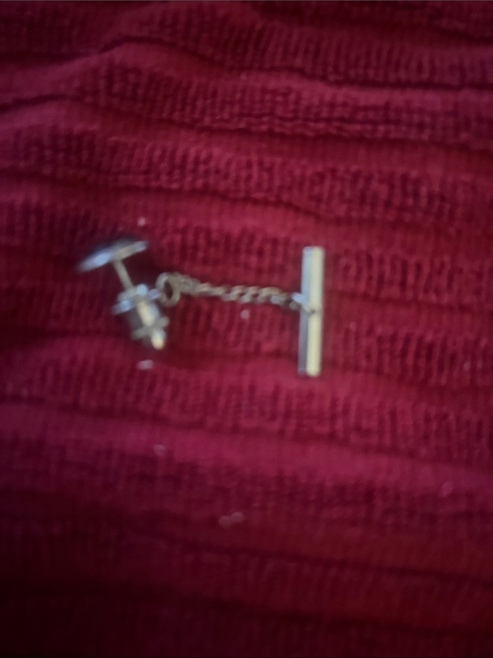 Vintage Silver Tone Smoky Quartz Tie Tack Lapel Pin with Chain & Bar